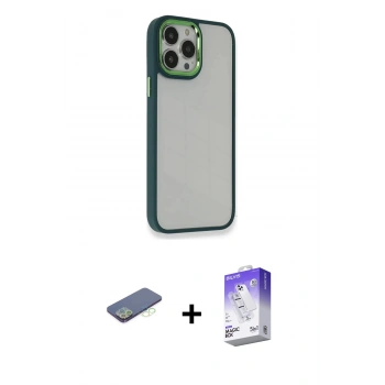 MARSİLYAN™- iPhone 13 Pro Max Kılıf Eksen Doku Prime - Siyah Bilvis 5in1 3D Magic Cam Ekran Koruyucu + Renkli Kamera Lens Koruma Cam - YL