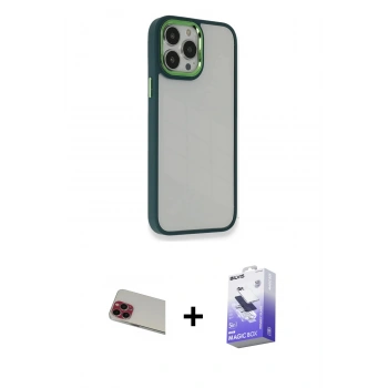 MARSİLYAN™- iPhone 13 Pro Max Kılıf Eksen Doku Prime - Siyah Bilvis 5in1 5D Magic Hayalet Cam Ekran Koruyucu + Rainbow Kamera Lens Koruma Cam - KI