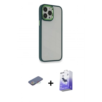 MARSİLYAN™- iPhone 13 Pro Max Kılıf Eksen Doku Prime - Siyah Bilvis 5in1 5D Magic Hayalet Cam Ekran Koruyucu + Renkli Kamera Lens Koruma Cam - MI