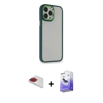 MARSİLYAN™- iPhone 13 Pro Max Kılıf Eksen Doku Prime - Siyah Bilvis 5in1 5D Magic Hayalet Cam Ekran Koruyucu + Pers Alüminyum Kamera Lens - KI