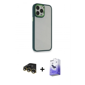 MARSİLYAN™- iPhone 13 Pro Max Kılıf Eksen Doku Prime - Siyah Bilvis 5in1 5D Magic Hayalet Cam Ekran Koruyucu + Raze Metal Kamera Lens - GD
