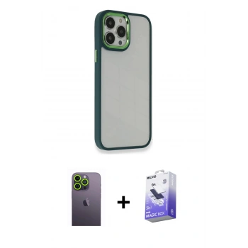 MARSİLYAN™- iPhone 13 Pro Max Kılıf Eksen Doku Prime - Siyah Bilvis 5in1 5D Magic Hayalet Cam Ekran Koruyucu + Neon Fosforlu Kamera Lens - YL