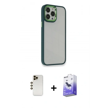MARSİLYAN™- iPhone 13 Pro Max Kılıf Eksen Doku Prime - Siyah Bilvis 5in1 5D Magic Hayalet Cam Ekran Koruyucu + Shine Kamera Lens - GD