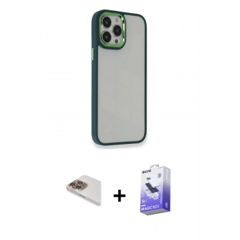 MARSİLYAN™- iPhone 13 Pro Max Kılıf Eksen Doku Prime - Siyah Bilvis 5in1 5D Magic Hayalet Cam Ekran Koruyucu + Pers Alüminyum Kamera Lens - GD