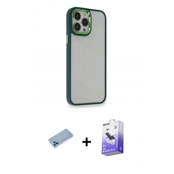 MARSİLYAN™- iPhone 13 Pro Max Kılıf Eksen Doku Prime - Siyah Bilvis 5in1 5D Magic Hayalet Cam Ekran Koruyucu + Shine Kamera Lens Koruma Cam - MI