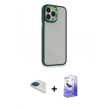 MARSİLYAN™- iPhone 13 Pro Max Kılıf Eksen Doku Prime - Siyah Bilvis 5in1 5D Magic Hayalet Cam Ekran Koruyucu + Pers Alüminyum Kamera Lens - LT