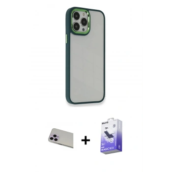 MARSİLYAN™- iPhone 13 Pro Max Kılıf Eksen Doku Prime - Siyah Bilvis 5in1 5D Magic Hayalet Cam Ekran Koruyucu + Rainbow Kamera Lens Koruma Cam - MR