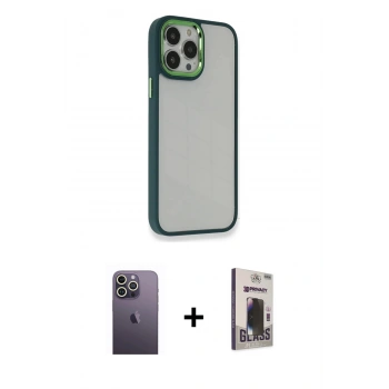 MARSİLYAN™- iPhone 13 Pro Max Kılıf Eksen Doku Prime - Siyah Bilvis Hayalet Cam Ekran Koruyucu + Neon Fosforlu Kamera Lens - BZ