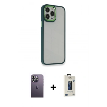 MARSİLYAN™- iPhone 13 Pro Max Kılıf Eksen Doku Prime - Siyah Bilvis Hayalet Cam Ekran Koruyucu + Neon Fosforlu Kamera Lens - BZ