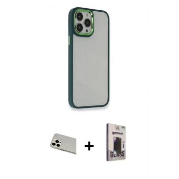 MARSİLYAN™- iPhone 13 Pro Max Kılıf Eksen Doku Prime - Siyah Bilvis Hayalet Cam Ekran Koruyucu + Rainbow Kamera Lens Koruma Cam - BZ