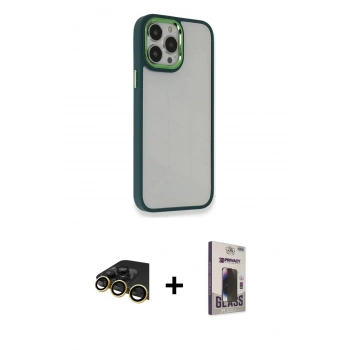 MARSİLYAN™- iPhone 13 Pro Max Kılıf Eksen Doku Prime - Siyah Bilvis Hayalet Cam Ekran Koruyucu + Raze Metal Kamera Lens - GD