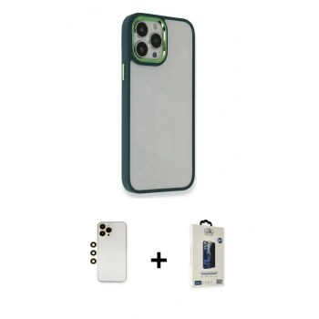 MARSİLYAN™- iPhone 13 Pro Max Kılıf Eksen Doku Prime - Siyah Bilvis Hayalet Cam Ekran Koruyucu + Shine Kamera Lens - GD