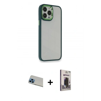 MARSİLYAN™- iPhone 13 Pro Max Kılıf Eksen Doku Prime - Siyah Bilvis Hayalet Cam Ekran Koruyucu + Rainbow Kamera Lens Koruma Cam - MI
