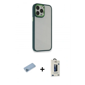 MARSİLYAN™- iPhone 13 Pro Max Kılıf Eksen Doku Prime - Siyah Bilvis Hayalet Cam Ekran Koruyucu + Shine Kamera Lens Koruma Cam - MI