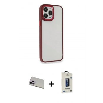 MARSİLYAN™- iPhone 13 Pro Max Kılıf Eksen Doku Prime - Siyah Bilvis Hayalet Cam Ekran Koruyucu + Rainbow Kamera Lens Koruma Cam - MR