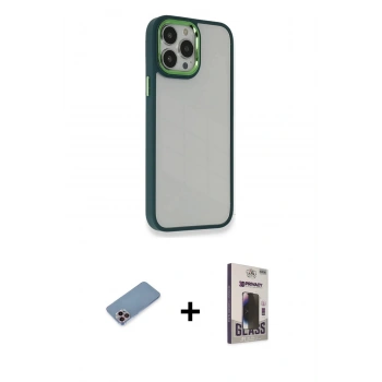 MARSİLYAN™- iPhone 13 Pro Max Kılıf Eksen Doku Prime - Siyah Bilvis Hayalet Cam Ekran Koruyucu + Shine Kamera Lens Koruma Cam - PE