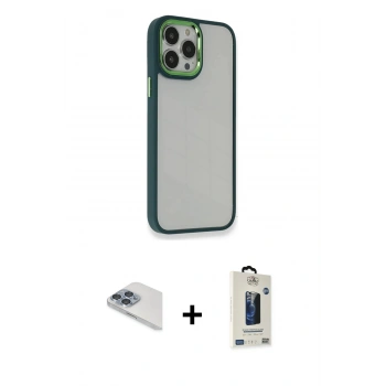 MARSİLYAN™- iPhone 13 Pro Max Kılıf Eksen Doku Prime - Siyah Bilvis Hayalet Cam Ekran Koruyucu + Pers Alüminyum Kamera Lens - SABE