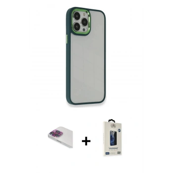 MARSİLYAN™- iPhone 13 Pro Max Kılıf Eksen Doku Prime - Siyah Bilvis Hayalet Cam Ekran Koruyucu + Pers Alüminyum Kamera Lens - GI