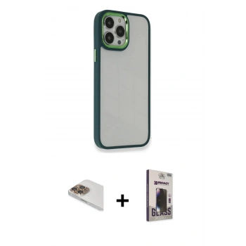 MARSİLYAN™- iPhone 13 Pro Max Kılıf Eksen Doku Prime - Siyah Bilvis Hayalet Cam Ekran Koruyucu + Pers Alüminyum Kamera Lens - GD
