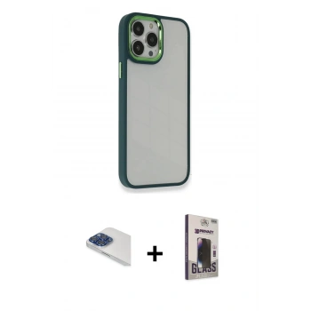 MARSİLYAN™- iPhone 13 Pro Max Kılıf Eksen Doku Prime - Siyah Bilvis Hayalet Cam Ekran Koruyucu + Pers Alüminyum Kamera Lens - LT