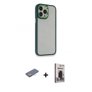 MARSİLYAN™- iPhone 13 Pro Max Kılıf Eksen Doku Prime - Siyah Bilvis Hayalet Cam Ekran Koruyucu + Renkli Kamera Lens Koruma Cam - SI