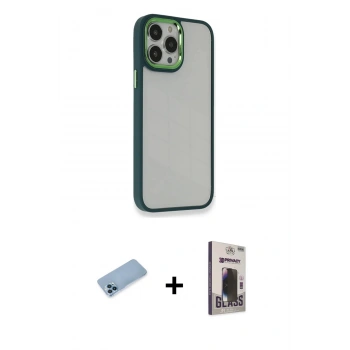 MARSİLYAN™- iPhone 13 Pro Max Kılıf Eksen Doku Prime - Siyah Bilvis Hayalet Cam Ekran Koruyucu + Shine Kamera Lens Koruma Cam - MI