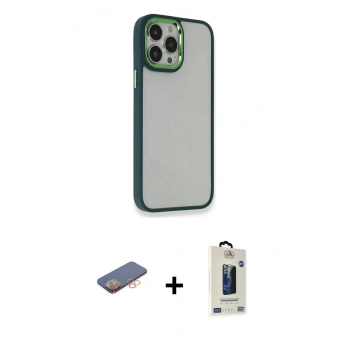 MARSİLYAN™- iPhone 13 Pro Max Kılıf Eksen Doku Prime - Siyah Bilvis Hayalet Cam Ekran Koruyucu + Renkli Kamera Lens Koruma Cam - TU