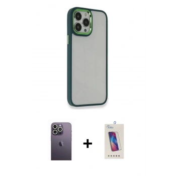 MARSİLYAN™- iPhone 13 Pro Max Kılıf Eksen Doku Prime - Siyah Joko 5D Cam + Neon Fosforlu Kamera Lens - BZ