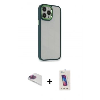 MARSİLYAN™- iPhone 13 Pro Max Kılıf Eksen Doku Prime - Siyah Joko 5D Cam + Pers Alüminyum Kamera Lens - GI