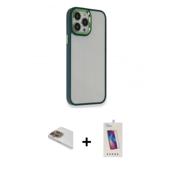 MARSİLYAN™- iPhone 13 Pro Max Kılıf Eksen Doku Prime - Siyah Joko 5D Cam + Pers Alüminyum Kamera Lens - GD