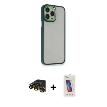 MARSİLYAN™- iPhone 13 Pro Max Kılıf Eksen Doku Prime - Siyah Joko 5D Cam + Raze Metal Kamera Lens - GD