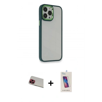 MARSİLYAN™- iPhone 13 Pro Max Kılıf Eksen Doku Prime - Siyah Joko 5D Cam + Rainbow Kamera Lens Koruma Cam - KI