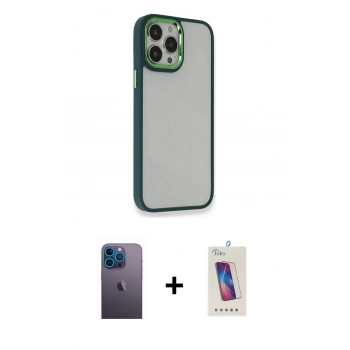 MARSİLYAN™- iPhone 13 Pro Max Kılıf Eksen Doku Prime - Siyah Joko 5D Cam + Neon Fosforlu Kamera Lens - MI