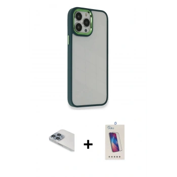MARSİLYAN™- iPhone 13 Pro Max Kılıf Eksen Doku Prime - Siyah Joko 5D Cam + Pers Alüminyum Kamera Lens - SABE