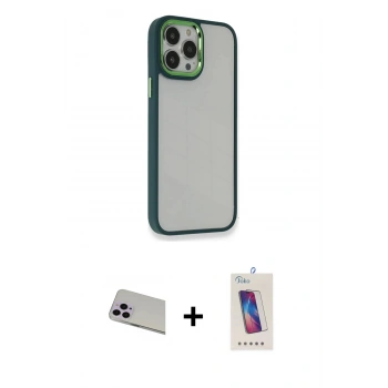 MARSİLYAN™- iPhone 13 Pro Max Kılıf Eksen Doku Prime - Siyah Joko 5D Cam + Rainbow Kamera Lens Koruma Cam - MR