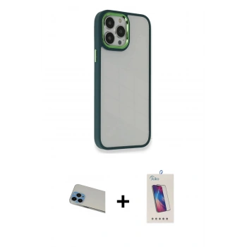 MARSİLYAN™- iPhone 13 Pro Max Kılıf Eksen Doku Prime - Siyah Joko 5D Cam + Rainbow Kamera Lens Koruma Cam - MI