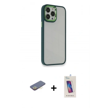 MARSİLYAN™- iPhone 13 Pro Max Kılıf Eksen Doku Prime - Siyah Joko 5D Cam + Renkli Kamera Lens Koruma Cam - SI