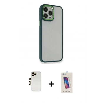 MARSİLYAN™- iPhone 13 Pro Max Kılıf Eksen Doku Prime - Siyah Joko 5D Cam + Shine Kamera Lens - GD