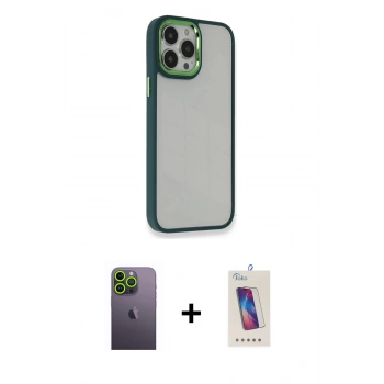 MARSİLYAN™- iPhone 13 Pro Max Kılıf Eksen Doku Prime - Siyah Joko 5D Cam + Neon Fosforlu Kamera Lens - YL