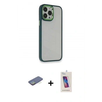 MARSİLYAN™- iPhone 13 Pro Max Kılıf Eksen Doku Prime - Siyah Joko 5D Cam + Renkli Kamera Lens Koruma Cam - YL