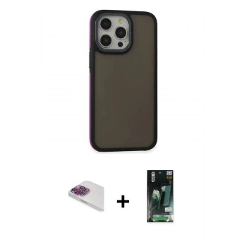 MARSİLYAN™- iPhone 13 Pro Max Kılıf Eksen Işık - Şeffaf 360 Full Body Arka Koruyucu + Pers Alüminyum Kamera Lens - GI