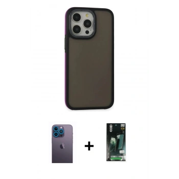 MARSİLYAN™- iPhone 13 Pro Max Kılıf Eksen Işık - Şeffaf 360 Full Body Arka Koruyucu + Neon Fosforlu Kamera Lens - MI