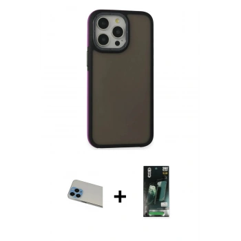 MARSİLYAN™- iPhone 13 Pro Max Kılıf Eksen Işık - Şeffaf 360 Full Body Arka Koruyucu + Rainbow Kamera Lens Koruma Cam - MI