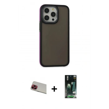 MARSİLYAN™- iPhone 13 Pro Max Kılıf Eksen Işık - Şeffaf 360 Full Body Arka Koruyucu + Rainbow Kamera Lens Koruma Cam - KI