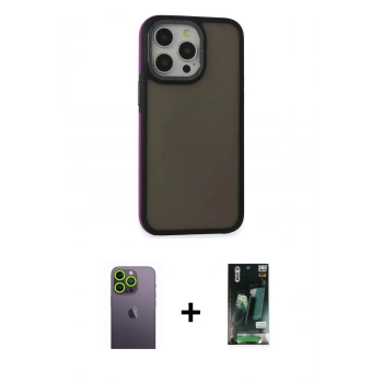 MARSİLYAN™- iPhone 13 Pro Max Kılıf Eksen Işık - Şeffaf 360 Full Body Arka Koruyucu + Neon Fosforlu Kamera Lens - YL