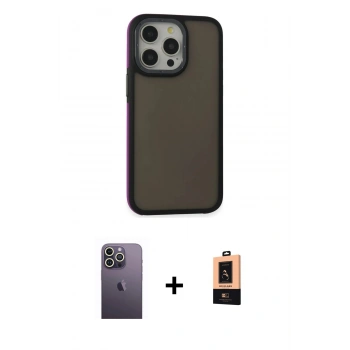 MARSİLYAN™- iPhone 13 Pro Max Kılıf Eksen Işık - Şeffaf Maxco Cam Ekran Koruyucu + Neon Fosforlu Kamera Lens - BZ