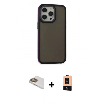MARSİLYAN™- iPhone 13 Pro Max Kılıf Eksen Işık - Şeffaf Maxco Cam Ekran Koruyucu + Pers Alüminyum Kamera Lens - GD