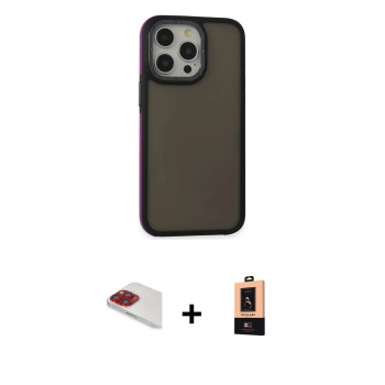 MARSİLYAN™- iPhone 13 Pro Max Kılıf Eksen Işık - Şeffaf Maxco Cam Ekran Koruyucu + Pers Alüminyum Kamera Lens - KI