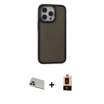 MARSİLYAN™- iPhone 13 Pro Max Kılıf Eksen Işık - Şeffaf Maxco Cam Ekran Koruyucu + Rainbow Kamera Lens Koruma Cam - MR