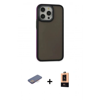 MARSİLYAN™- iPhone 13 Pro Max Kılıf Eksen Işık - Şeffaf Maxco Cam Ekran Koruyucu + Renkli Kamera Lens Koruma Cam - PE